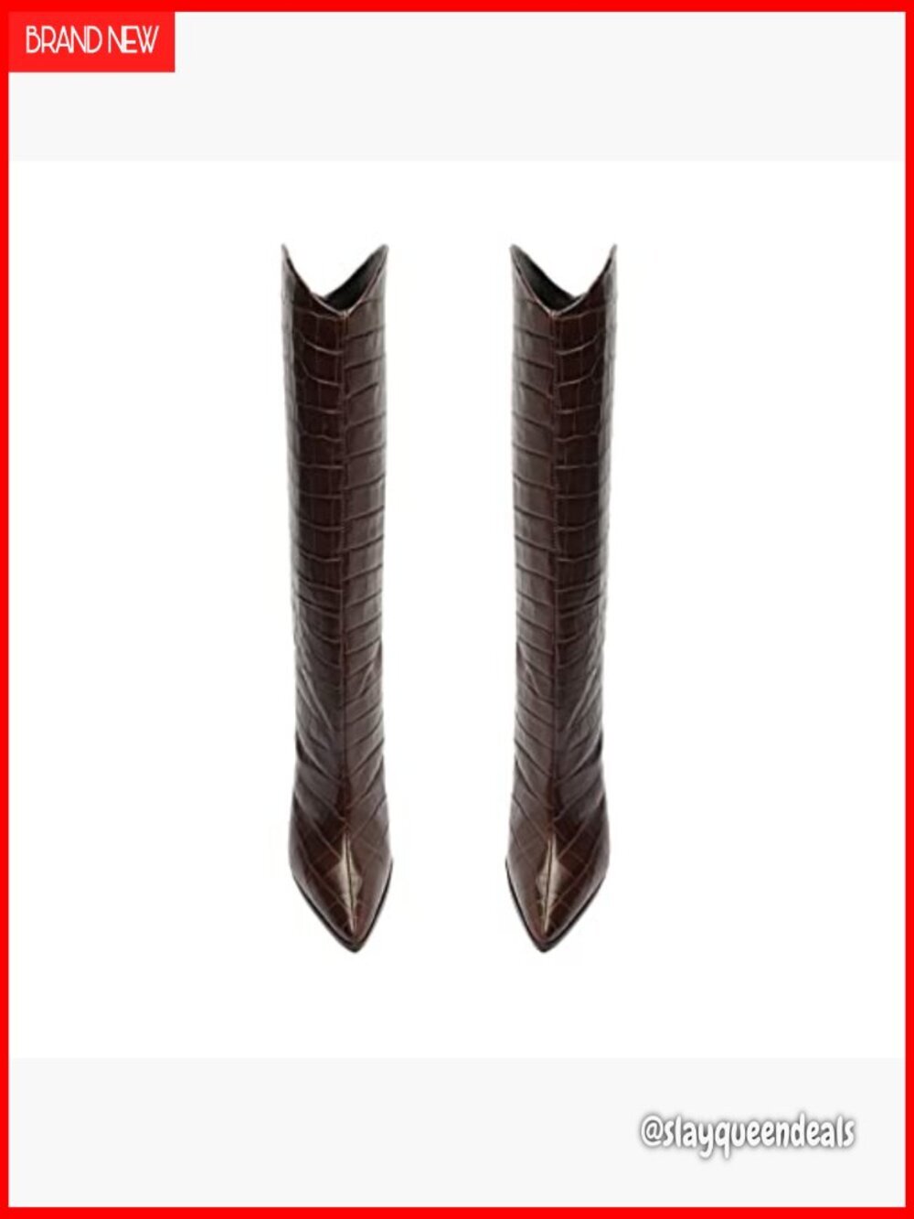 Knee-High Block Heel Boots Crocodile Embossed Leather Zip Closure - Picture 6 of 7